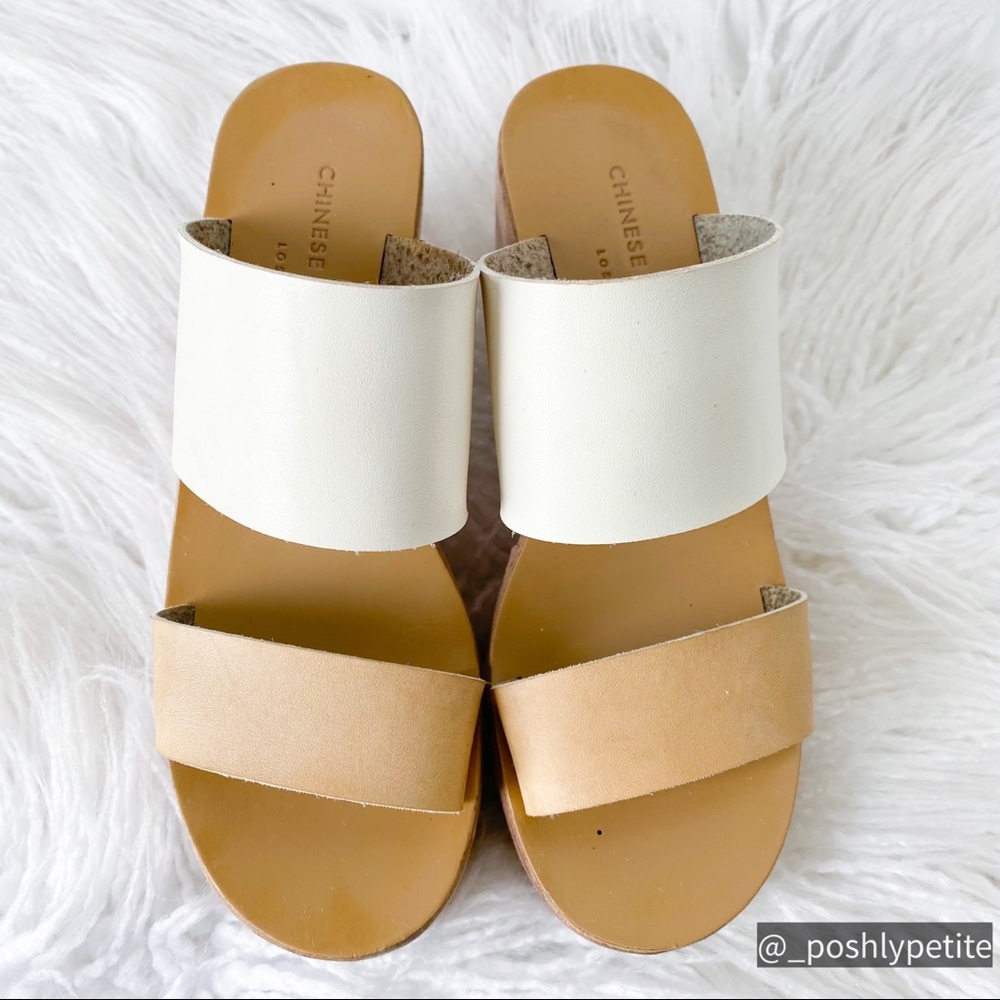 Chinese laundry nude contrast color platform double strap slide open toe sandal